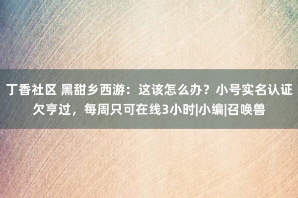 丁香社区 黑甜乡西游：这该怎么办？小号实名认证欠亨过，每周只可在线3小时|小编|召唤兽